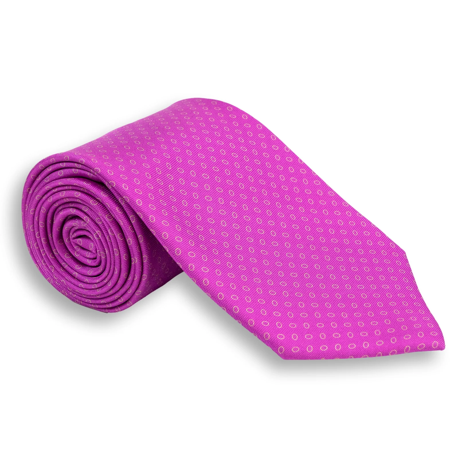 Small White Circular Pattern Silk Print Tie - Image 3