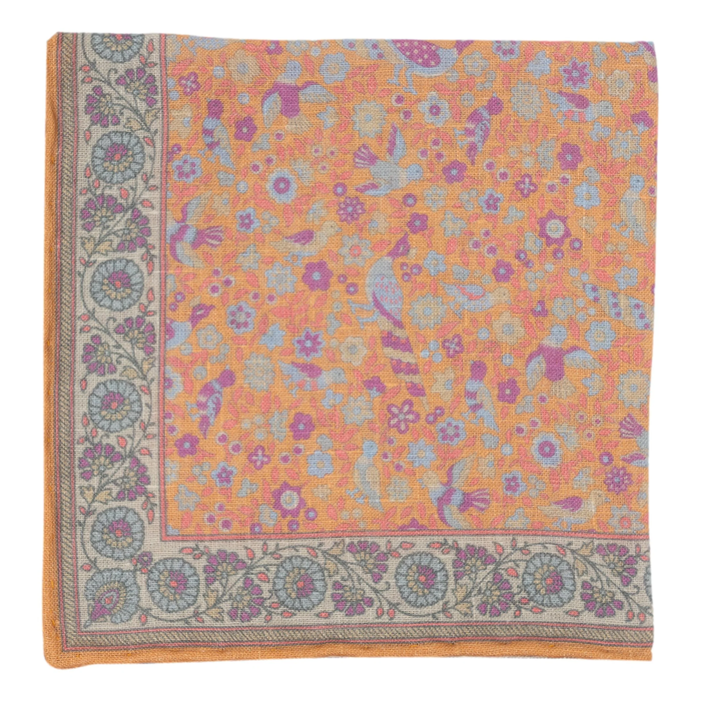 Spring Birds and Flowers Linen Pocket Square - Image 3