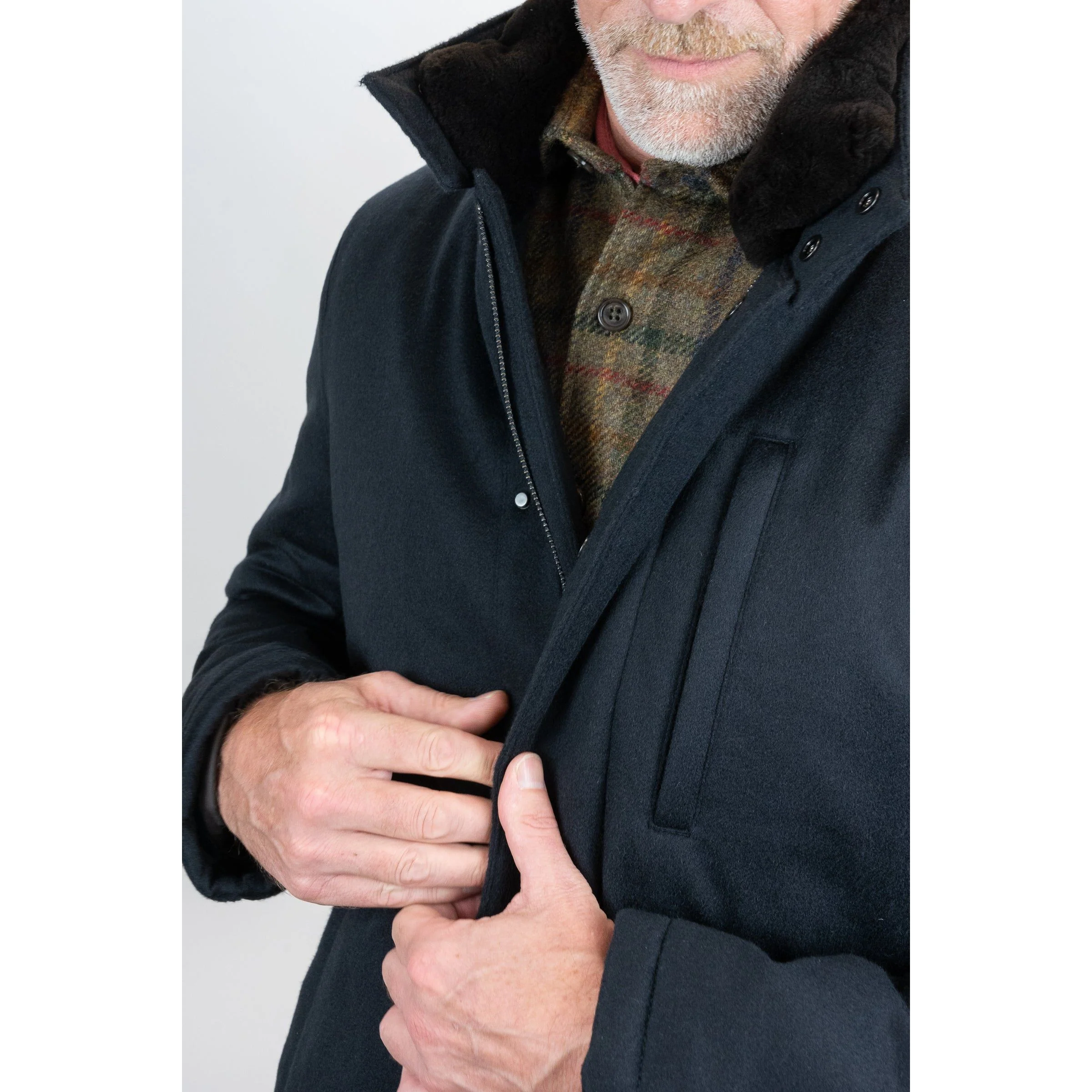 Storm System Cashmere Coat with Shearling Trim - Image 4