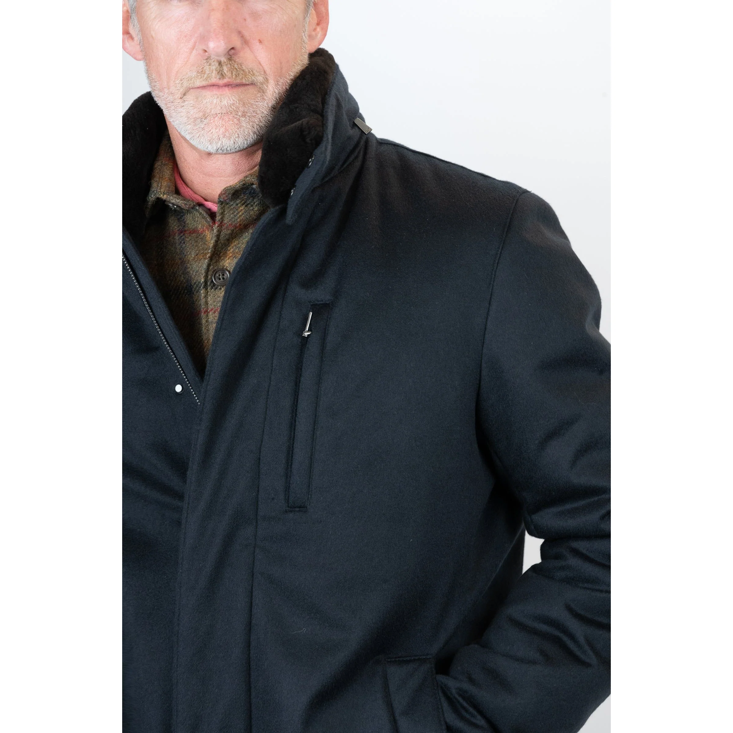 Storm System Cashmere Coat with Shearling Trim - Image 6