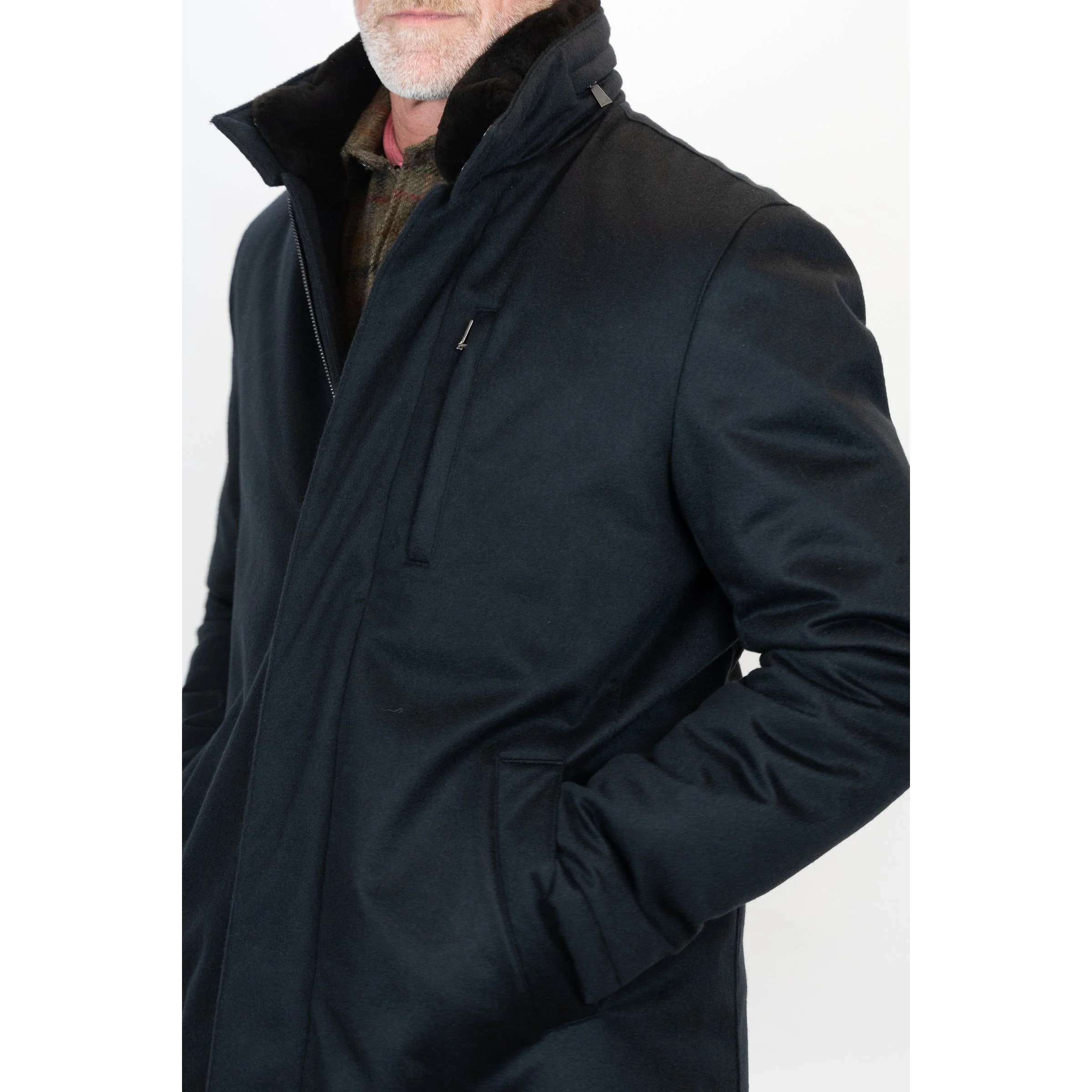 Storm System Cashmere Coat with Shearling Trim - Image 7