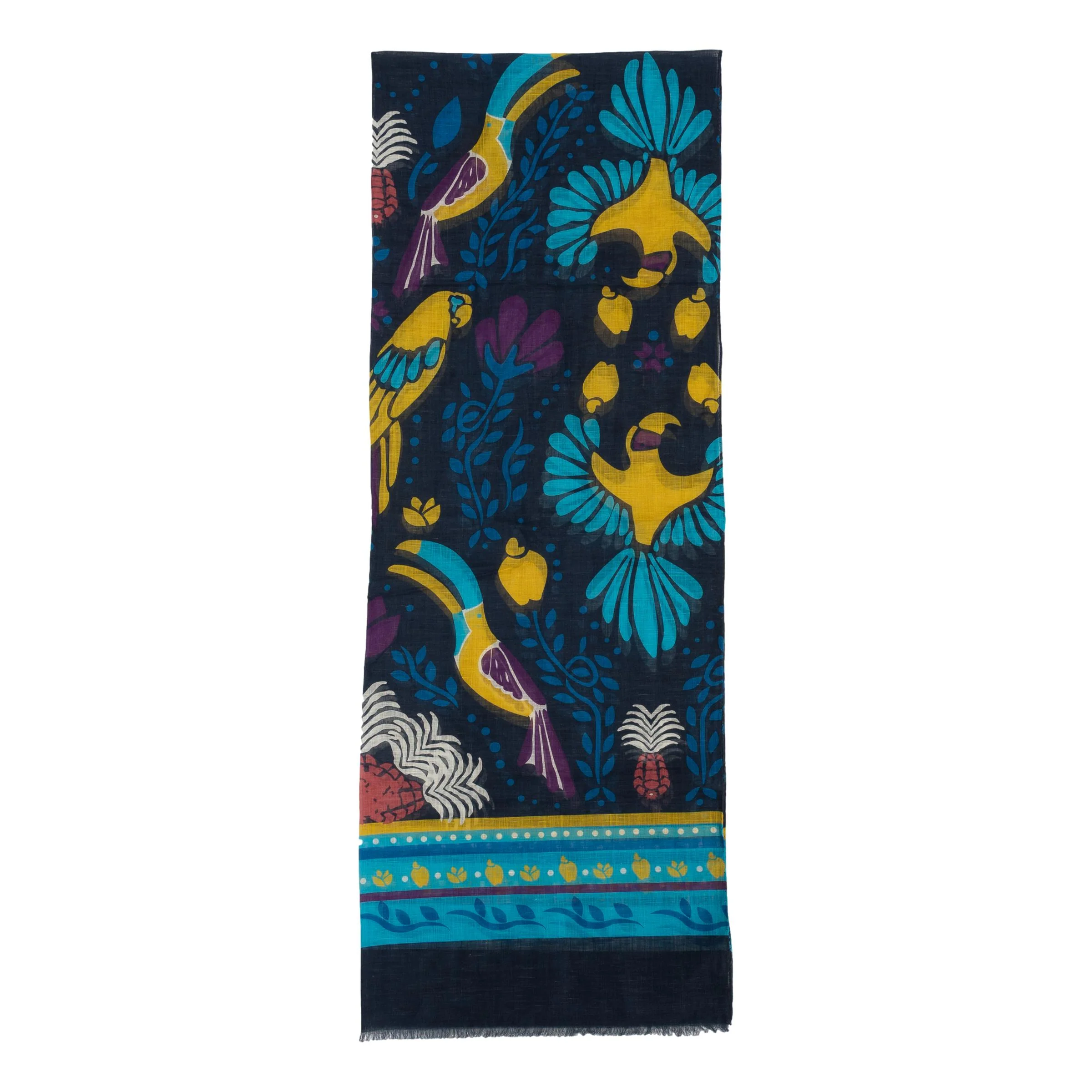 Tropical Birds Cotton and Linen Blend Scarf - Image 2
