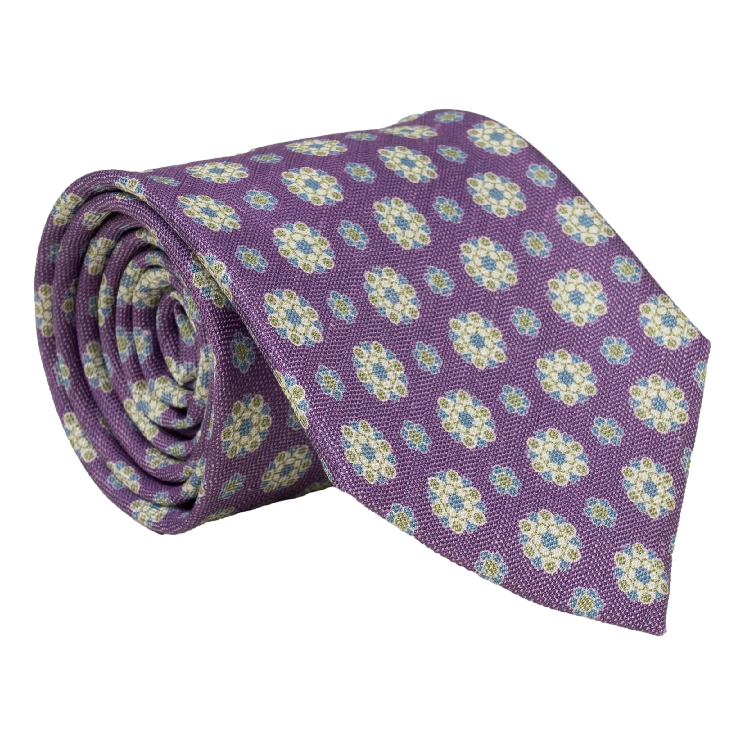 Veneto Shield Patterned Silk and Linen Blend Tie - Image 2