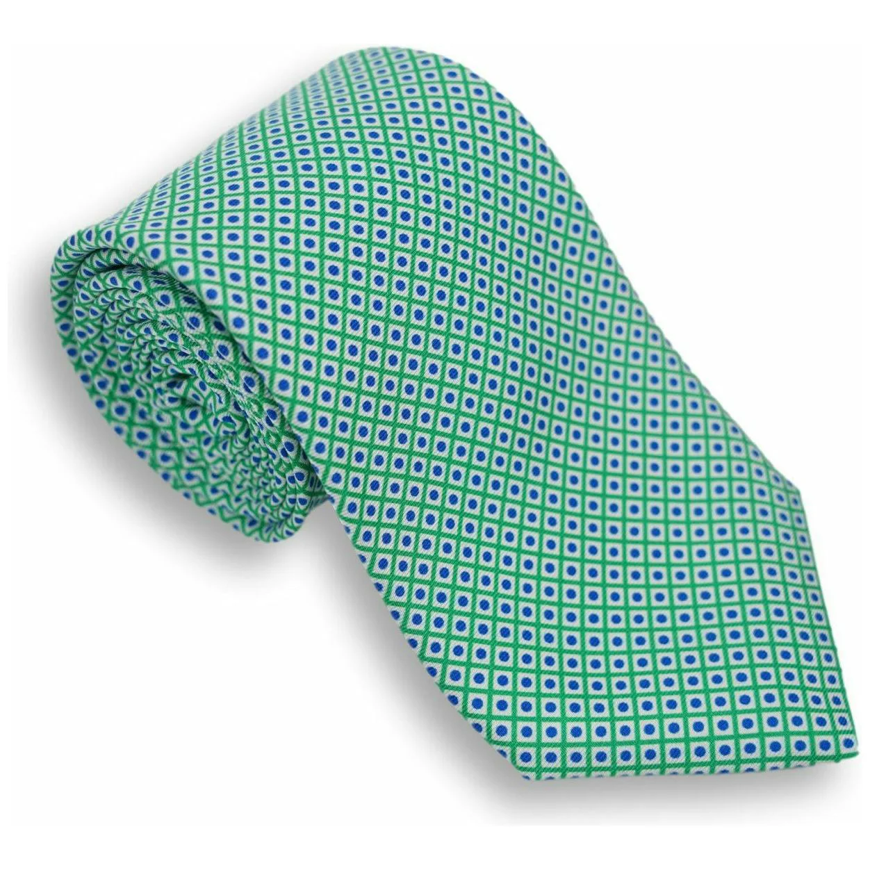 White Diamond with Light Blue Circle Motif Silk Tie - Image 2