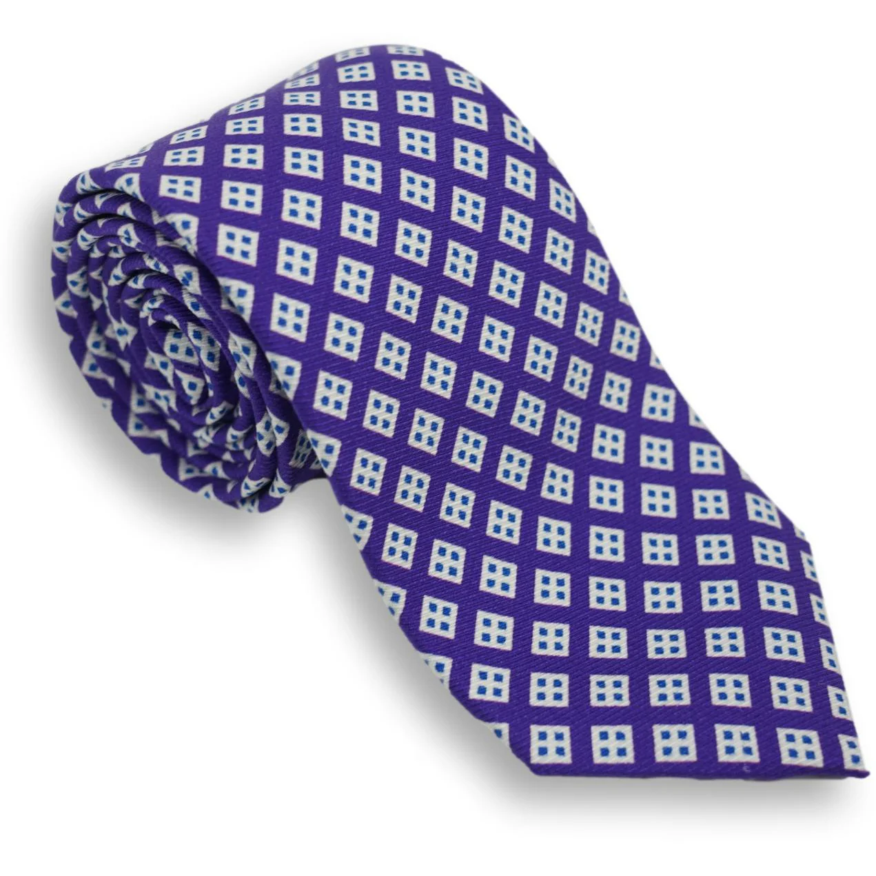 White Diamond with Light Blue Diamonds Motif Silk Tie - Image 2
