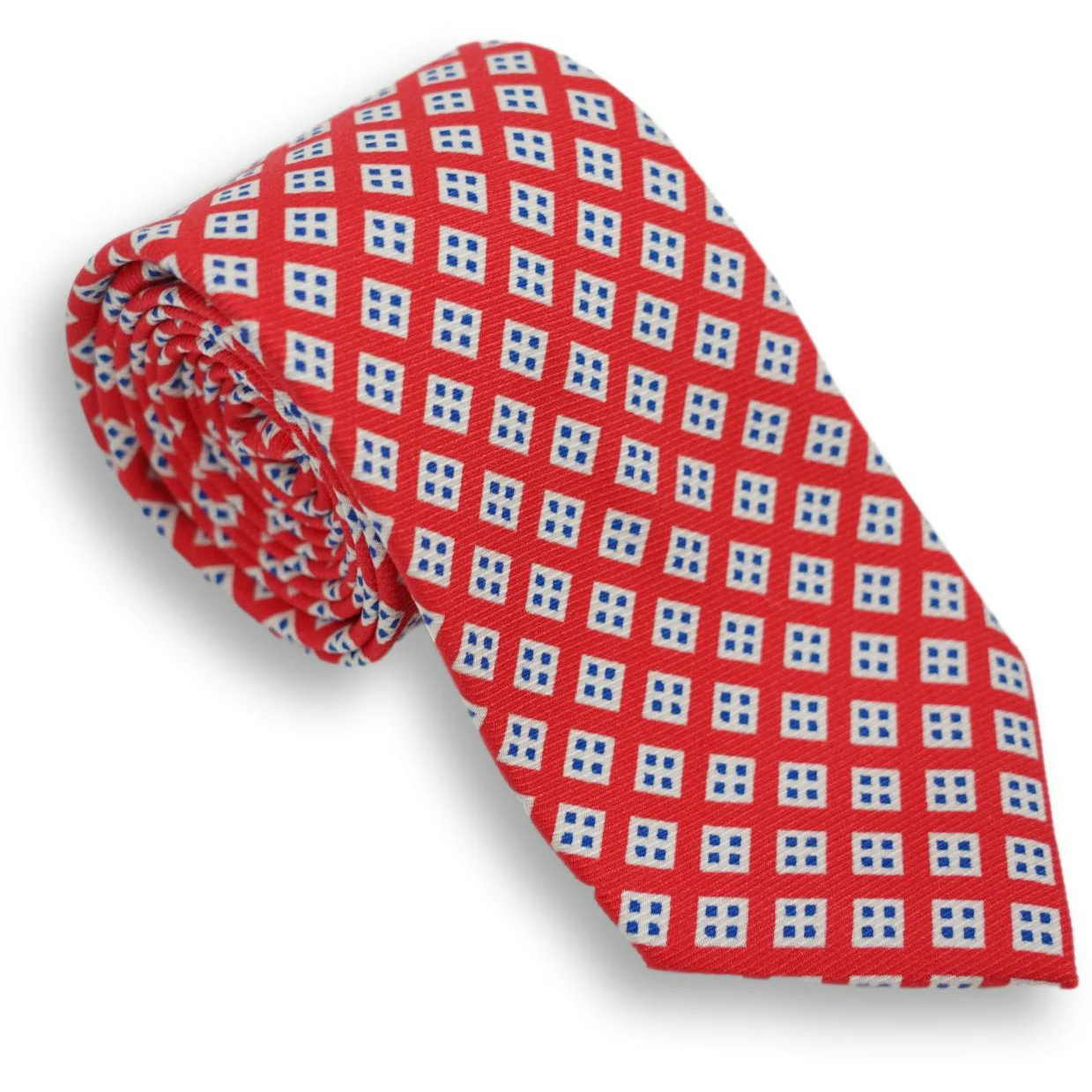 White Diamond with Light Blue Diamonds Motif Silk Tie - Image 3