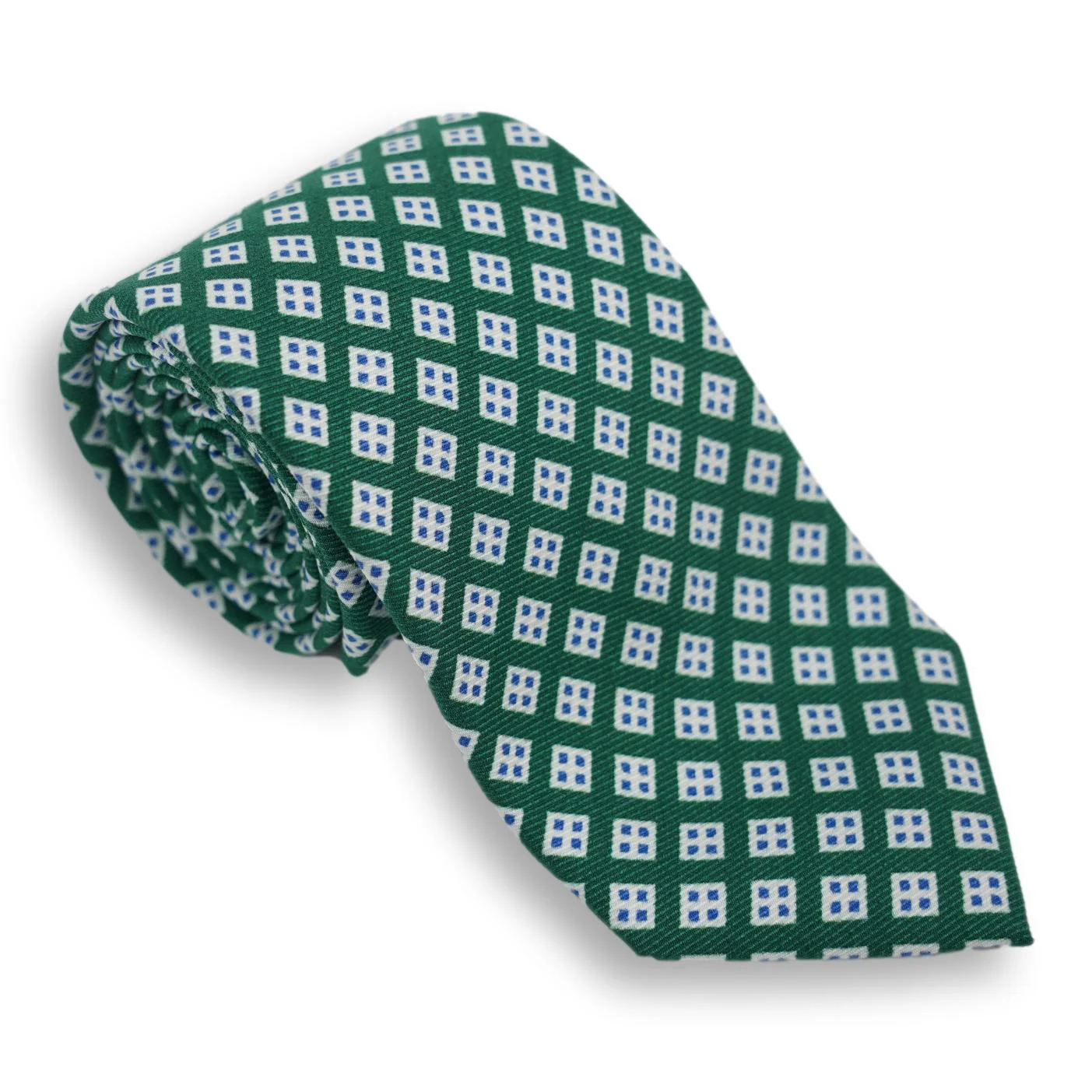 White Diamond with Light Blue Diamonds Motif Silk Tie - Image 5
